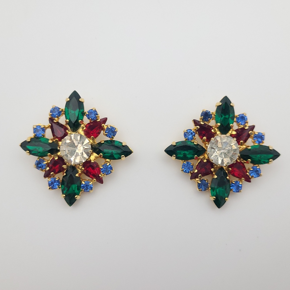 Bluette Vintage Multicolor Rhinestone Shoe Clips France